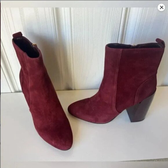 NWT Vince Camuto Burgundy Suede Block Heel Booties – Enverna Size 6.5 - Picture 3 of 7